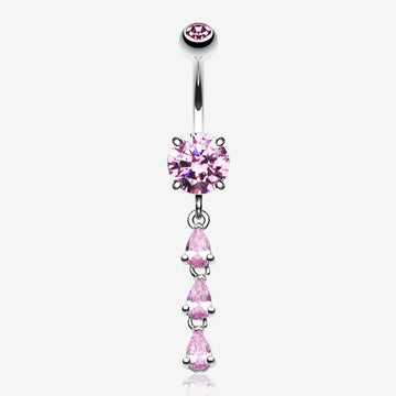 Sweet Cascading Gems Belly Button Ring-Pink